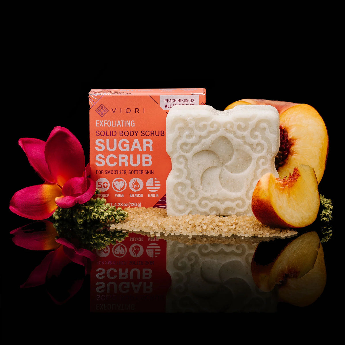 Peach Hibiscus Sugar Scrub Bar – Exfoliating | VIORI
